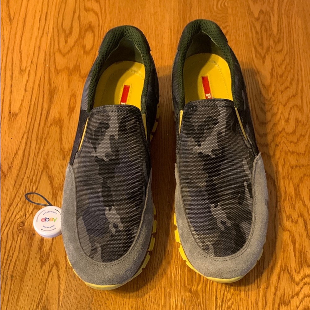 Prada Gray Camouflage Slip-On Sneakers